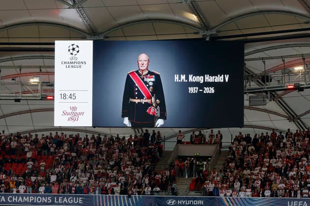 v.l.n.r.: Die Stadion-Anzeigetafel zeigt vor der Champions-League-Partie ein Porträt des am 28. August 2026 verstorbenen norwegischen Königs Harald V. (1937–2026), im UEFA-Champions-League-Spiel zwischen dem VfB Stuttgart und Viking FK in der MHP Arena, Stuttgart, Deutschland, am 9. September 2026.d in action during the UEFA Champions League match between VfB Stuttgart and Viking FK at the MHP Arena, Stuttgart, Germany, on September 9, 2026. Copyright: HMBxMedia xHeikoxBecker
