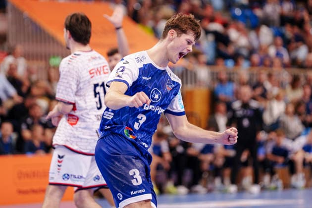 2. Handball-Bundesliga - 2. Spieltag: 1. VfL Potsdam - TV 05 07 Hüttenberg Marvin Siemer (1. VfL Potsdam, 3) ballt die Faust am 09.09.2026 in der MBS Arena, Potsdam (Brandenburg) Potsdam MBS Arena Brandenburg Deutschland