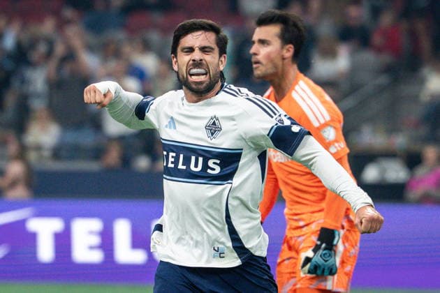 September 9, 2026, Vancouver, Bc, CANADA: Vancouver Whitecaps Brian White (24) celebrates his goal against Los Angeles Galaxy during the first half of an MLS, Fussball Herren, USA soccer match in Vancouver on Wednesday, Sept. 9, 2026. Canada News - September 9, 2026  - ZUMAc35_ 20260909_zaf_c35_158 Copyright: xEthanxCairnsx