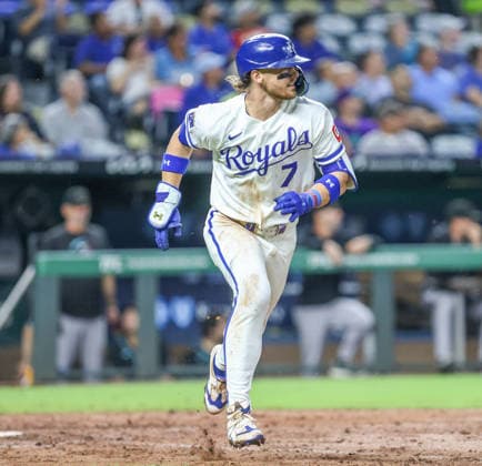 SEP 9, 2026: Kansas City Royals shortstop Bobby Witt Jr. (7) hits a home run in the 5th inning against the Diamondbacks at Kauffman Stadium Kansas City, MO. CSM Kansas City United States - ZUMAc04_ 20260909_zma_c04_116 Copyright: xRomanxPunox