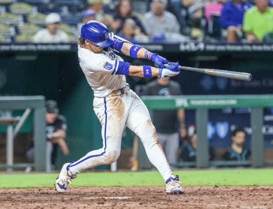 SEP 9, 2026: Kansas City Royals shortstop Bobby Witt Jr. (7) hits a home run in the 5th inning against the Diamondbacks at Kauffman Stadium Kansas City, MO. CSM Kansas City United States - ZUMAc04_ 20260909_zma_c04_183 Copyright: xRomanxPunox