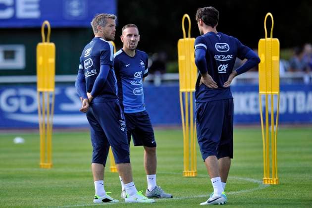 Fotboll, Frankrike, Träning: Mickael LANDREAU Franck RIBERY Hugo LLORIS - 12.08.2013 - Entrainement de l Equipe de France Photo: Amandine Noel Icon