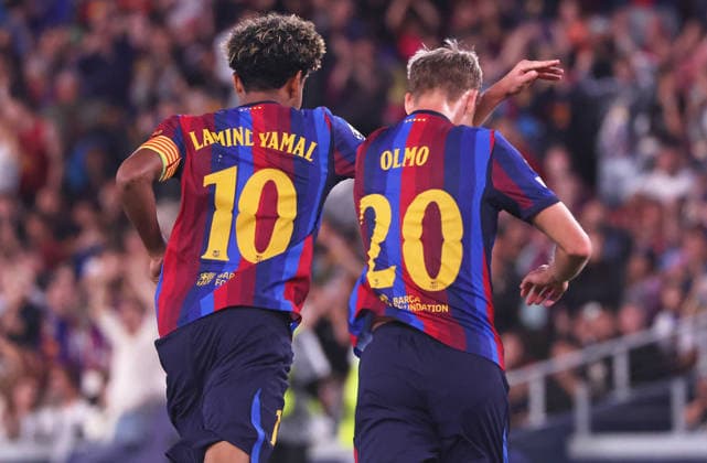 FC Barcelona, Barca v Feyenoord - UEFA Champions League 2026 27 League Phase MD1 Lamine Yamal and Dani Olmo celebrate during the match between FC Barcelona and Feyenoord Rotterdam, corresponding to Matchday 1 of the League phase of the UEFA Champions League 2026-27, played at the Spotify Camp Nou in Barcelona, on September 9, 2026. Barcelona Barcelona Spain  Copyright: xUrbanandsportx originalFilename:valls-fcbarcel260909_npui3.jpg