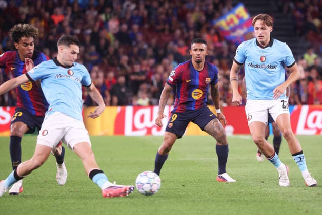 FC Barcelona, Barca v Feyenoord - UEFA Champions League 2026 27 League Phase MD1 Gabriel Jesus and Tobias van den Elshout play during the match between FC Barcelona and Feyenoord Rotterdam, corresponding to the Matchday 1 of the League phase of the UEFA Champions League 2026-27, played at the Spotify Camp Nou, in Barcelona, on September 9, 2026. Barcelona Barcelona Spain  Copyright: xUrbanandsportx originalFilename:valls-fcbarcel260909_np6vF.jpg