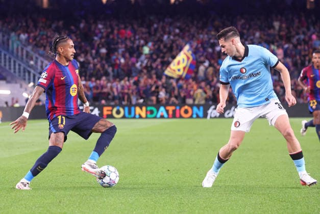FC Barcelona, Barca v Feyenoord - UEFA Champions League 2026 27 League Phase MD1 Raphinha Dias and Mika Marmol play during the match between FC Barcelona and Feyenoord Rotterdam, corresponding to the Matchday 1 of the League phase of the UEFA Champions League 2026-27, played at the Spotify Camp Nou, in Barcelona, on September 9, 2026. Barcelona Barcelona Spain  Copyright: xUrbanandsportx originalFilename:valls-fcbarcel260909_npul7.jpg