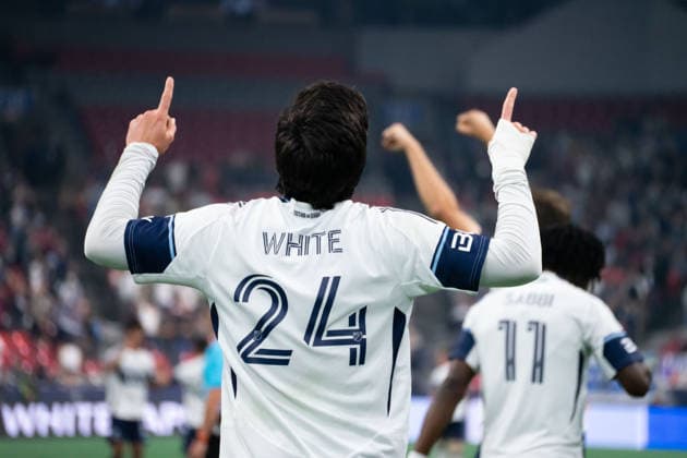 VANCOUVER, CANADA - SEPTEMBER 9: Brian White of Vancouver Whitecaps FC celebrates after scoring their first goal during the Major League Soccer match between Vancouver Whitecaps FC and LA Galaxy at BC Place Stadium on September 9, 2026 in Vancouver, British Columbia, Canada. Copyright: xAmyxElle SPPx Sportspressphoto_SPR227570