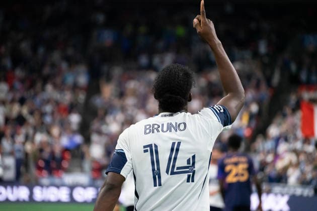 VANCOUVER, CANADA - SEPTEMBER 9: Bruno Caicedo of Vancouver Whitecaps FC celebrates and points upwards after scoring a penalty goal during the Major League Soccer match between Vancouver Whitecaps FC and LA Galaxy at BC Place Stadium on September 9, 2026 in Vancouver, British Columbia, Canada. Copyright: xAmyxElle SPPx Sportspressphoto_SPR227584