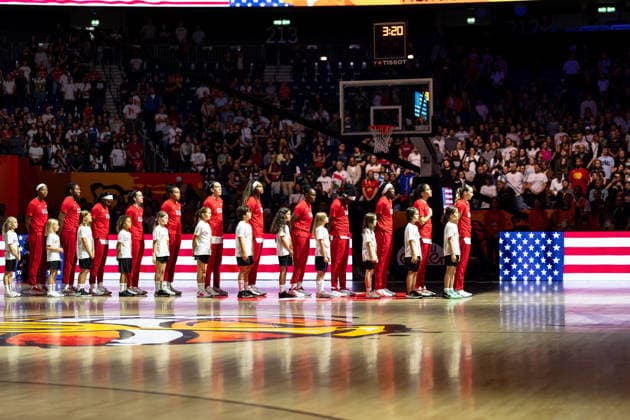 US-amerikanische Mannschaft waehrend der Nationalhymne, GER, USA vs. Ungarn, Basketball, FIBA Women s World Cup 2026, Viertelfinale, 10.09.2026 GER, USA vs. Ungarn, Basketball, FIBA Women s World Cup 2026, Viertelfinale, 10.09.2026 Berlin Copyright: xEibner-Pressefoto MaxxVincenx EP_MVN