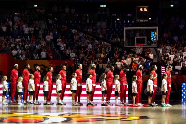 US-amerikanische Mannschaft waehrend der Nationalhymne, GER, USA vs. Ungarn, Basketball, FIBA Women s World Cup 2026, Viertelfinale, 10.09.2026 GER, USA vs. Ungarn, Basketball, FIBA Women s World Cup 2026, Viertelfinale, 10.09.2026 Berlin Copyright: xEibner-Pressefoto MaxxVincenx EP_MVN