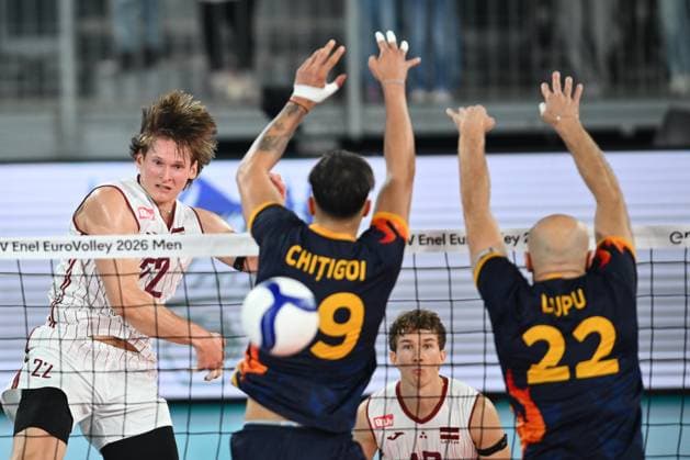 CEV EuroVolley 2026, Romania - Latvia, 09 September 2026 Renars Jansons of Latvia plays during the CEV EuroVolley 2026 game between Romania and Latvia, in Cluj Napoca, Romania, 9 September 2026. Copyright: xAlexxNicodimx