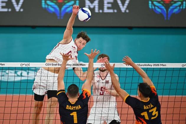 CEV EuroVolley 2026, Romania - Latvia, 09 September 2026 Gustavs Freimanis plays during the CEV EuroVolley 2026 game between Romania and Latvia, in Cluj Napoca, Romania, 9 September 2026. Copyright: xAlexxNicodimx