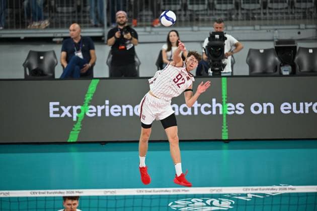 CEV EuroVolley 2026, Romania - Latvia, 09 September 2026 Gustavs Freimanis plays during the CEV EuroVolley 2026 game between Romania and Latvia, in Cluj Napoca, Romania, 9 September 2026. Copyright: xAlexxNicodimx