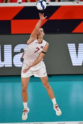 CEV EuroVolley 2026, Romania - Latvia, 09 September 2026 Eduards Dudens plays during the CEV EuroVolley 2026 game between Romania and Latvia, in Cluj Napoca, Romania, 9 September 2026. Copyright: xAlexxNicodimx