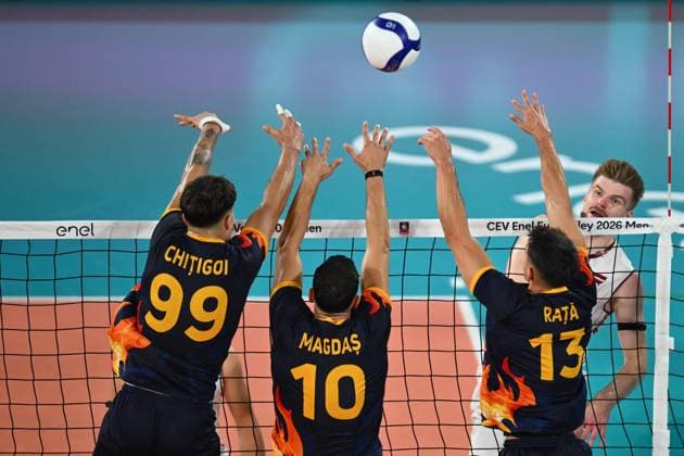 CEV EuroVolley 2026, Romania - Latvia, 09 September 2026 Janis Medenis plays during the CEV EuroVolley 2026 game between Romania and Latvia, in Cluj Napoca, Romania, 9 September 2026. Copyright: xAlexxNicodimx