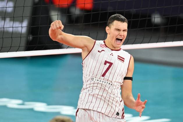 CEV EuroVolley 2026, Romania - Latvia, 09 September 2026 Eduards Dudens plays during the CEV EuroVolley 2026 game between Romania and Latvia, in Cluj Napoca, Romania, 9 September 2026. Copyright: xAlexxNicodimx