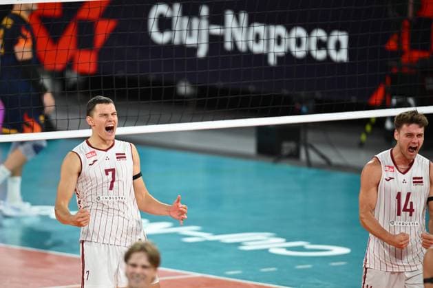 CEV EuroVolley 2026, Romania - Latvia, 09 September 2026 Eduards Dudens plays during the CEV EuroVolley 2026 game between Romania and Latvia, in Cluj Napoca, Romania, 9 September 2026. Copyright: xAlexxNicodimx