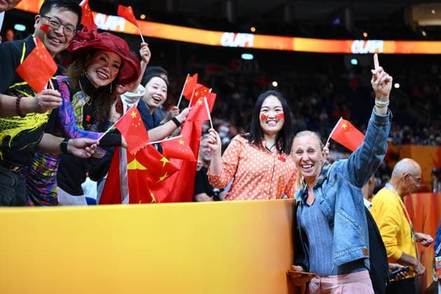 China v France - FIBA Women s Basketball World Cup 2026 Quarter-Final BERLIN, GERMANY - SEPTEMBER 10 : Ann Wauters belgian former professional basketball player with supporters and fans from China during the FIBA Women s Basketball World Cup quarter final match between China and France in Berlin on September 10, 2026 in Berlin, Germany, 10 09 2026 Berlin Germany  Copyright: xVincentxKalutx