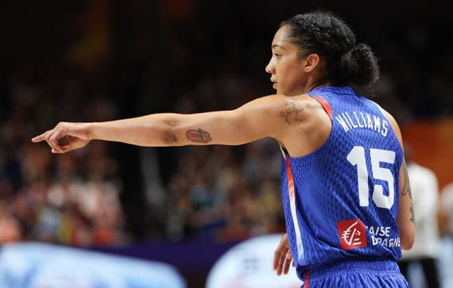 French™ Gabby Williams gestures during a basketball game between France and China, a quarter-final game at the FIBA Women s Basketball World Cup, on Thursday 10 September 2026, in Berlin, Germany. The FIBA Women s Basketball World Cup takes place in Berlin from 4 to 13 September 2026. VIRGINIExLEFOUR  x185856108x
