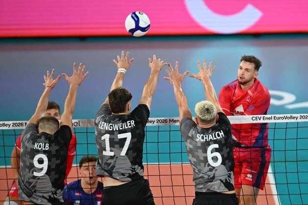 CEV EuroVolley 2026, France - Switzerland , 10 September 2026 mATHIS hENNO PLAYS during the CEV EuroVolley 2026 game between France and Switzerland, in Cluj Napoca, Romania, 10 September 2026. Copyright: xAlexxNicodimx