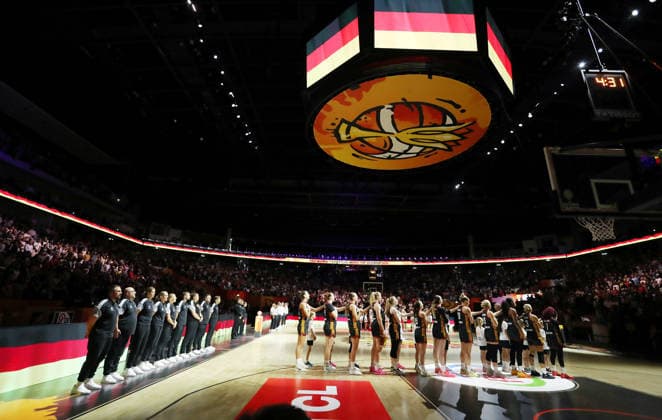 deutsche Mannschaft steht zur Hymne Basketball FIBA World Cup Weltmeisterschaft Frauen WM Saison 2026 2027 10.09.2026 Belgien BEL vs DBB Deutschland GER