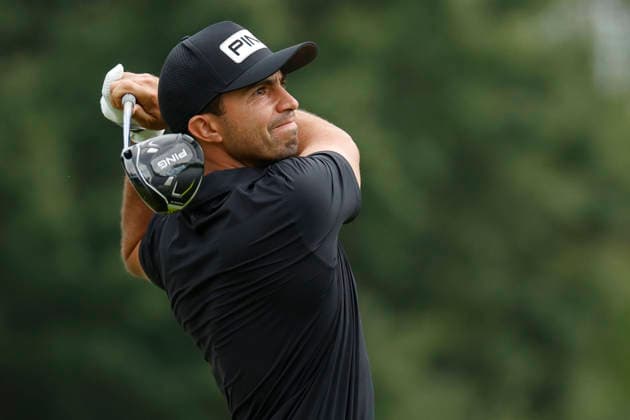 FRANKLIN, TN - SEPTEMBER 10: Alvaro Ortiz watches his tee shot on No. 18 during the opening round of the Simmons Bank Open for the Snedeker Foundation, September 10, 2026, at Vanderbilt Legends Club in Franklin, Tennessee. (Photo by Matthew Maxey Icon Sportswire) GOLF: SEP 10 Korn Ferry Tour Simmons Bank Open EDITORIAL USE ONLY Icon260910025