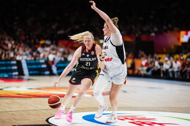 FIBA Women™s Basketball World Cup 2026: Belgien vs. Deutschland, 10.09.2026 Marie Gülich (Deutschland, 21) gegen Kyara Linskens (Belgien, 13); Basketball, FIBA Women™s Basketball World Cup 2026, Final Phase, Viertelfinale: Belgien vs. Deutschland am 10.09.2026 in der Uber Arena, Berlin Copyright: xBEAUTIFULxSPORTS Tonhäuserx