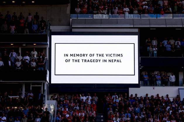 EINDHOVEN - A memorial message for the victims of the tragedy in Nepal will be shown on the big screen before the UEFA Champions League match between PSV Eindhoven and Shakhtar Donetsk at the Philips Stadium on September 10, 2026, in Eindhoven, the Netherlands. MARCEL TER BALS ANP UEFA Champions League 2026 27 xVIxANPxSportx xMarcelxterxBalsxIVx 567913453 originalFilename: 567913453.jpg