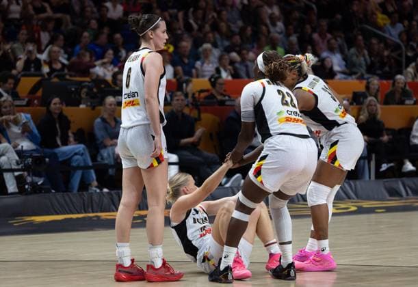 Belgium s Julie Vanloo looks dejected during a basketball game between Germany and Belgium national team, Nationalteam Belgian Cats, a quarter final game at the FIBA Women s Basketball World Cup, on Thursday 10 September 2026, in Berlin, Germany. The FIBA Women s Basketball World Cup takes place in Berlin from 4 to 13 September 2026. VIRGINIExLEFOUR  x185875729x