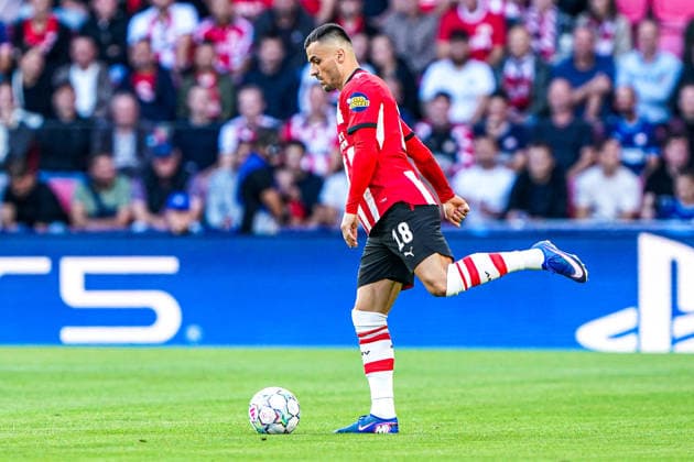 2026-09-10 PSV Eindhoven v Shaktar Donetsk - Champions League EINDHOVEN, NETHERLANDS - SEPTEMBER 10: Filip Kostic of PSV Eindhoven hits the ball during the Champions League match between PSV Eindhoven and Shaktar Donetsk at Philips Stadion on September 10, 2026 in Eindhoven, Netherlands. Eindhoven Philips Stadion Netherlands Content not available for redistribution in The Netherlands directly or indirectly through any third parties. Copyright: xAndrexWeeningx