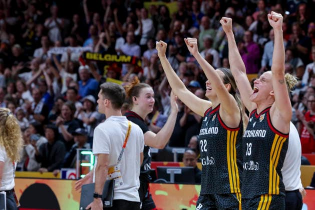 Emily Bessoir (Germany) und Leonie Fiebich (Germany) cheer during the FIBA Women s Basketball World Cup Germany 2026 Quarter-Final match between Belgium and Germany at Berlin Arena on September 10, 2026 in Berlin, Germany. (Photo by Marco Steinbrenner DeFodi Images) -