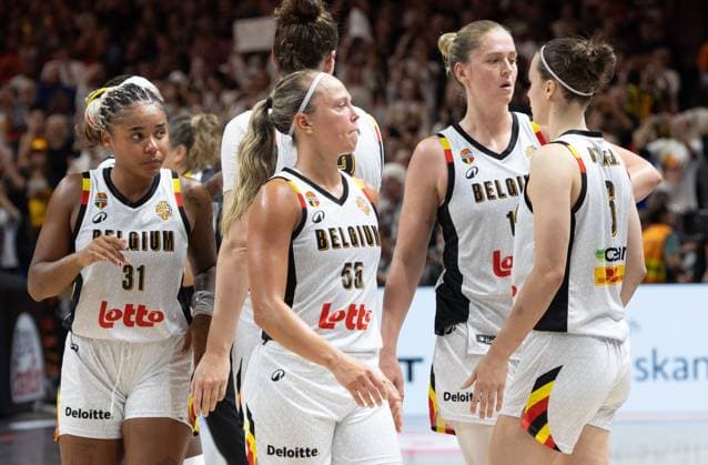Belgian Cats players look dejected after losing a basketball game between Germany and Belgium national team, Nationalteam Belgian Cats, a quarter final game at the FIBA Women s Basketball World Cup, on Thursday 10 September 2026, in Berlin, Germany. The FIBA Women s Basketball World Cup takes place in Berlin from 4 to 13 September 2026. VIRGINIExLEFOUR  x185879218x