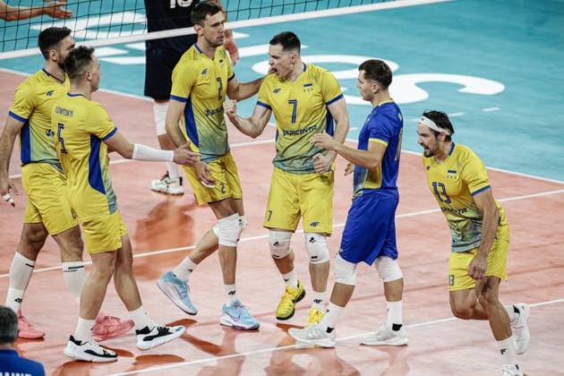 IPA88364473 - Team Ukraine celebrating a point during a CEV Enel Eurovolley 2026 pool phase match between Israel and Ukraine at Arena 8888 in Sofia, Bulgaria, on September 10, 2026  Copyright: xIvanxSxIvanov IPAxSportx xx IPA88364473