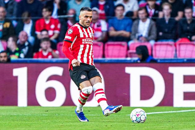 2026-09-10 PSV Eindhoven v Shaktar Donetsk - Champions League EINDHOVEN, NETHERLANDS - SEPTEMBER 10: Filip Kostic of PSV Eindhoven hits the ball during the Champions League match between PSV Eindhoven and Shaktar Donetsk at Philips Stadion on September 10, 2026 in Eindhoven, Netherlands. Eindhoven Philips Stadion Netherlands Content not available for redistribution in The Netherlands directly or indirectly through any third parties. Copyright: xAndrexWeeningx