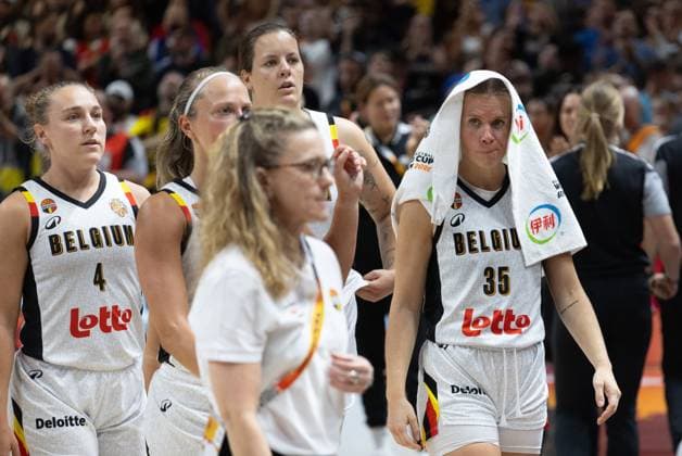 Belgian Cats players look dejected after losing a basketball game between Germany and Belgium national team, Nationalteam Belgian Cats, a quarter final game at the FIBA Women s Basketball World Cup, on Thursday 10 September 2026, in Berlin, Germany. The FIBA Women s Basketball World Cup takes place in Berlin from 4 to 13 September 2026. VIRGINIExLEFOUR  x185879188x