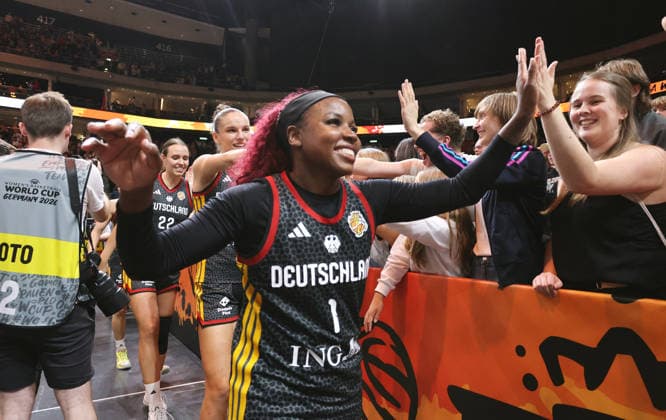 Alexis Peterson, deutsche Mannschaft jubelt nach Spielende und erreicht das Halbfinale Basketball FIBA World Cup Weltmeisterschaft Frauen WM Saison 2026 2027 10.09.2026 Belgien BEL vs DBB Deutschland GER