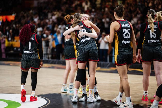 FIBA Women™s Basketball World Cup 2026: Belgien vs. Deutschland, 10.09.2026 Deutschland gewinnt gegen Belgien, jubeln, JUBEL, Feier, feiern, Nyara Sabally (Deutschland, 8), Frieda Bühner (Deutschland, 20); Basketball, FIBA Women™s Basketball World Cup 2026, Final Phase, Viertelfinale: Belgien vs. Deutschland am 10.09.2026 in der Uber Arena, Berlin Copyright: xBEAUTIFULxSPORTS Tonhäuserx