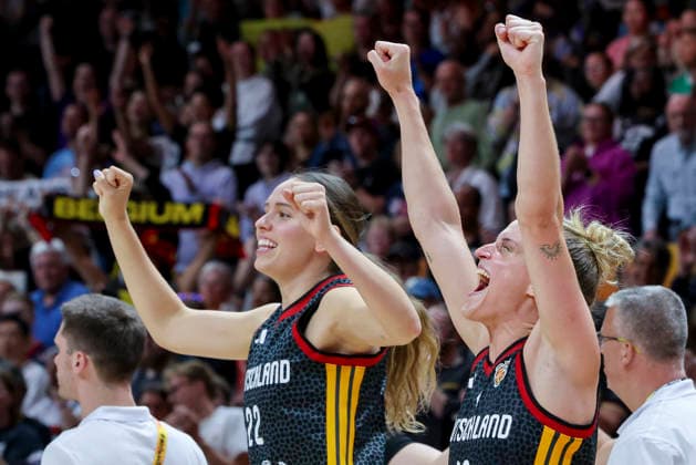 Emily Bessoir (Germany) und Leonie Fiebich (Germany) cheer during the FIBA Women s Basketball World Cup Germany 2026 Quarter-Final match between Belgium and Germany at Berlin Arena on September 10, 2026 in Berlin, Germany. (Photo by Marco Steinbrenner DeFodi Images) -