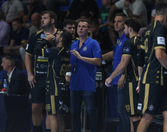 10.09.2026 Belgrad(Serbien) RK Partizan - Füchse Berlin, EHF Champions league Männer handball Partizan Gonzales Raul : Slobodan Sandic