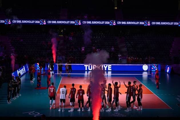 CEV EuroVolley 2026, Turkiye vs Germany , 10 September 2026 Germany players react during the anthem during the CEV EuroVolley 2026 game between Turkiye and Germany, in Cluj Napoca, Romania, 10 September 2026. Copyright: xAlexxNicodimx