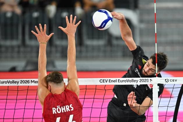 Turkiye v Germany - CEV EuroVolley 2026 Men CLUJ-NAPOCA, ROMANIA - SEPTEMBER 10: Gokcen Yuksel of Turkiye plays during the anthem during the CEV EuroVolley 2026 game between Turkiye and Germany, in Cluj Napoca, Romania on September 10, 2026. Alex Nicodim Anadolu Cluj-napoca Romania. Editorial use only. Please get in touch for any other usage.  Copyright: x2026xAnadoluxAlexxNicodimx