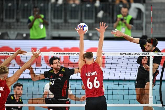 Turkiye v Germany - CEV EuroVolley 2026 Men CLUJ-NAPOCA, ROMANIA - SEPTEMBER 10: Golden Yuksel of Turkiye plays during the anthem during the CEV EuroVolley 2026 game between Turkiye and Germany, in Cluj Napoca, Romania on September 10, 2026. Alex Nicodim Anadolu Cluj-napoca Romania. Editorial use only. Please get in touch for any other usage.  Copyright: x2026xAnadoluxAlexxNicodimx
