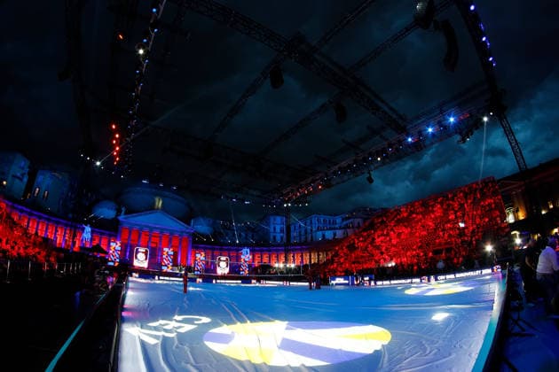 IPA88365829 - Bad weather over Piazza Plebiscito during the CEV Enel EuroVolley 2026 opening match between Italy and Sweden at Piazza del Plebiscito on September 10, 2026, in Naples, Italy.  Copyright: xRichardxMorgano IPAxSportx xx IPA88365829