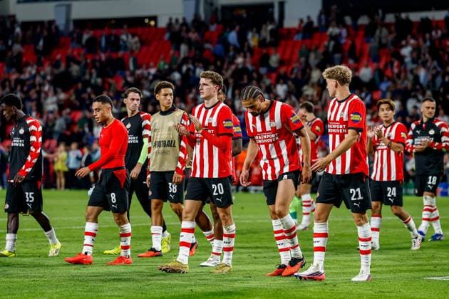 EINDHOVEN , 10-09-2026 , Philips stadium, season 2026 2027 , UEFA Champions League football , match between PSV and Shakhtar Donetsk, picture shows PSV players after the match PSV - Shakhtar Donetsk  x206828369x Copyright: