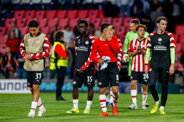 EINDHOVEN , 10-09-2026 , Philips stadium, season 2026 2027 , UEFA Champions League football , match between PSV and Shakhtar Donetsk, picture shows PSV players after the match PSV - Shakhtar Donetsk  x206828372x Copyright: