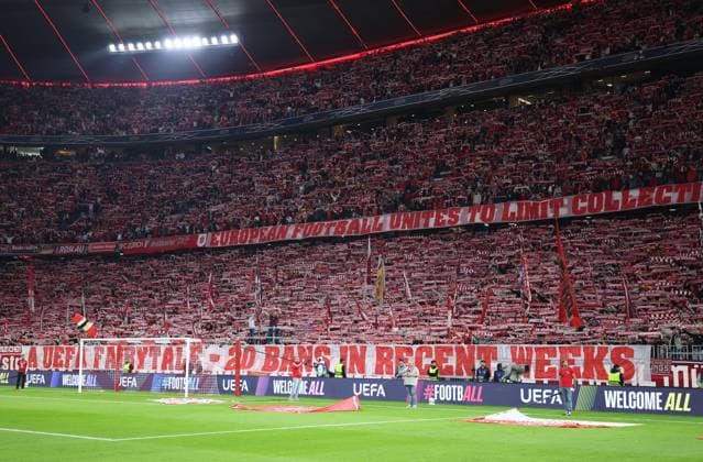 10.09.2026, GER, Fussball, Herren, UEFA Champions League, Ligaphase, Saison 2026 2027, 1. Spieltag, FC Bayern München vs. FK Bodoe Glimt Fahnen Banner Stimmung Emotionen Fans FC Bayern München FC Bayern Muenchen München Allianz Arena Bayern Deutschland Copyright: xNordphoto Schneiderx
