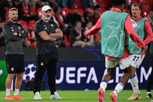 Slavia coach Jindrich Trpisovsky, 2nd left, before the Football Champions League opening round match Slavia Prague vs RC Lens on September 10, 2026, in Prague, Czech Republic. (CTKxPhoto MichalxKamaryt) CTKPhotoP2026091009510  CTKPhotoP2026091009510