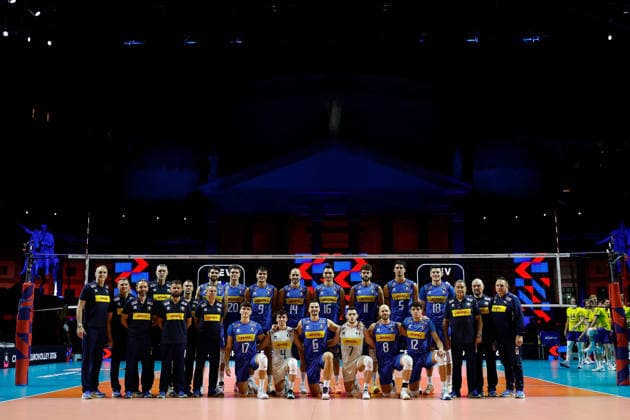IPA88366897 - Team Italy posed for a photo before the opening match of the CEV Enel EuroVolley 2026 between Italy and Sweden at Piazza del Plebiscito on September 10, 2026, in Naples, Italy.  Copyright: xRichardxMorgano IPAxSportx xx IPA88366897