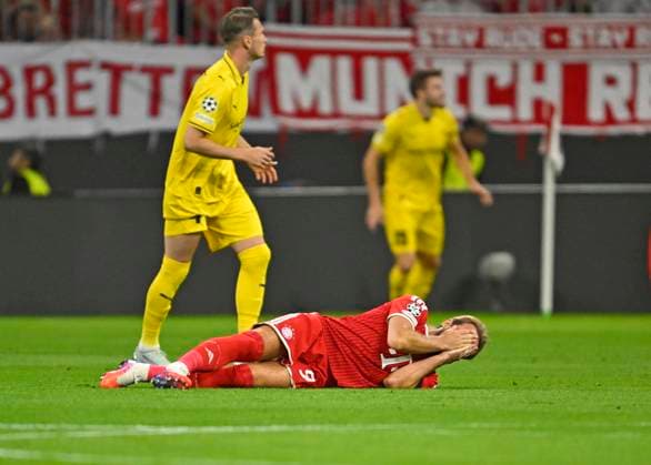 10.09.2026, Fussball UEFA Championsleague 2026 2027: 1.Spieltag, FC Bayern München - FK Bodo Glimt, in der Allianz-Arena München, Harry Kane (FC Bayern München) am Boden
