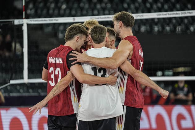 Turkiye v Germany - CEV EuroVolley 2026 Men CLUJ-NAPOCA, ROMANIA - SEPTEMBER 10: Players of Germany celebrate during of the CEV EuroVolley 2026 match between Turkiye and Germany at the BTarena in Cluj-Napoca, Romania, on September 10, 2026. Osmancan Gurdogan Anadolu Cluj-Napoca Romania. Editorial use only. Please get in touch for any other usage.  Copyright: x2026xAnadoluxOsmancanxGurdoganx