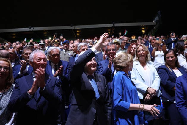 Sergio Mattarella, President of the Republic during the opening match of the CEV Enel Eurovolley 2026, between Italy and Sweden, Piazza del Plebiscito, Naples, September 10, 2026.  Copyright: xAlessandroxGarofalo LaPressex
